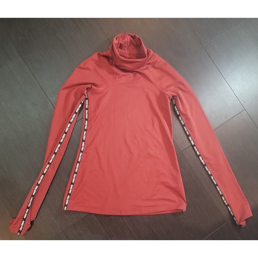 Nike Pro Performance turtleneck Dri-Fit XS wrist straps Rust Branded side tape